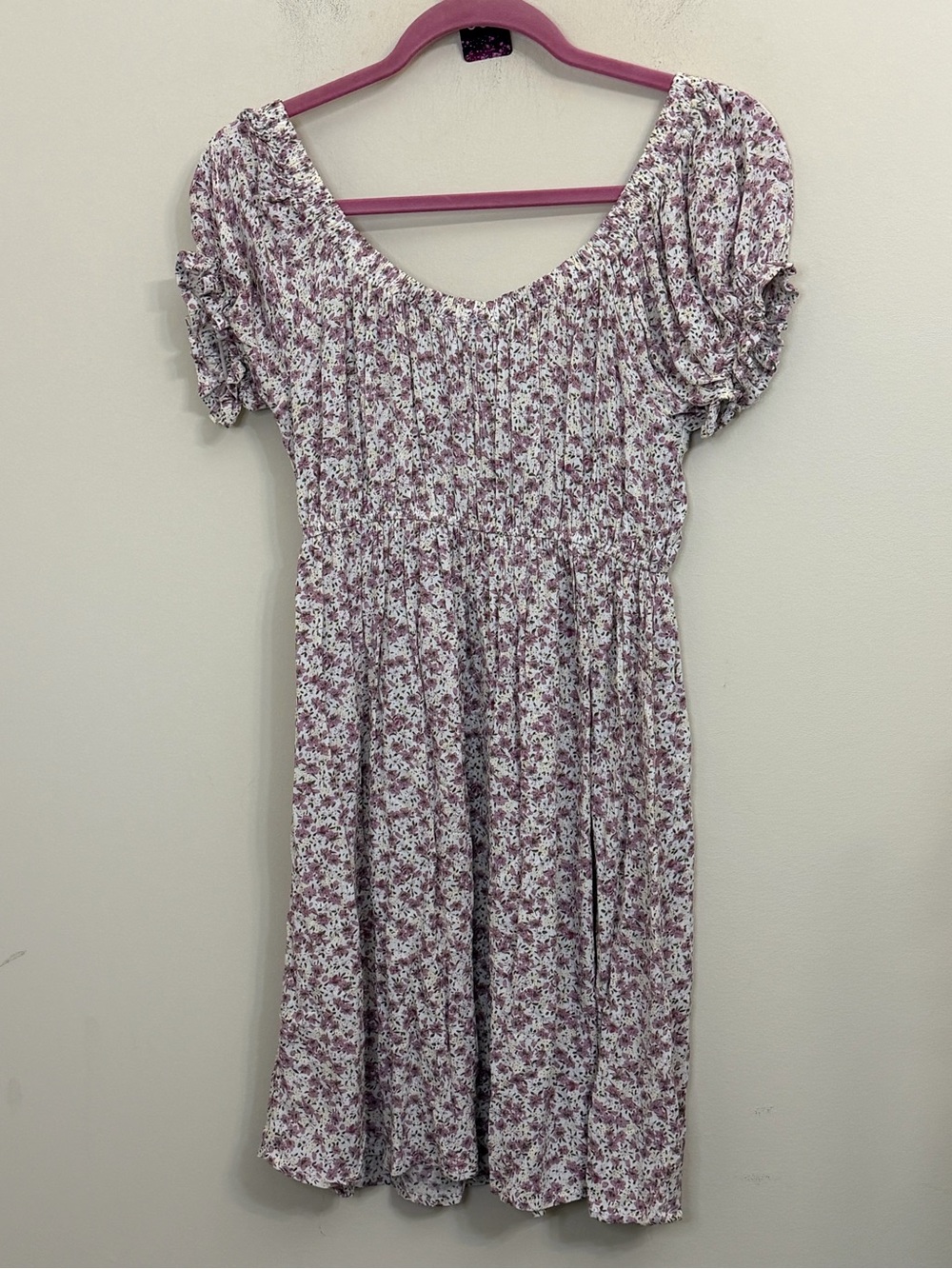 Sky & Sparrow Floral Babydoll Mini Dress Cottagecore Puff Sleeve Smocked Boho - Picture 7 of 9